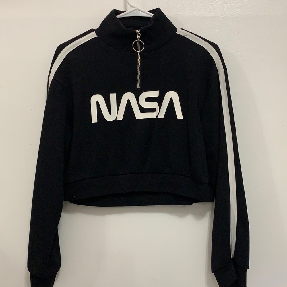 Black NASA crop top sweater